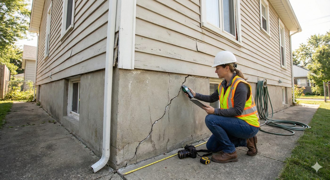 An engineer performing a residential structural evaluation